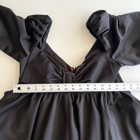 Kate Spade Beau Sweetheart Bow Empire Babydoll Puff Sleeve Black Mini Dress 4 - Picture 13 of 13